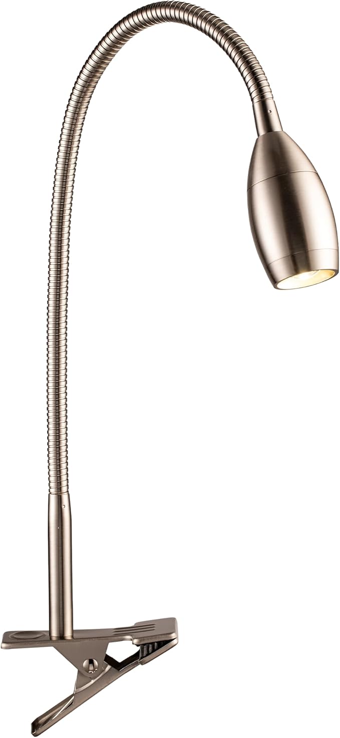 O'Bright Lumos - Versatile Clip-on Lamp: Zoomable Spotlight, Dimmable LED, Flexible Gooseneck, 4000K Light, 100% Metal Clamp - Ideal for Reading, Crafting, Work, and Headboards, Brushed Nickel