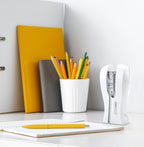 Rapesco 1319 Stand Up Stapler, Space-Saving Desktop Stapler, 20 Sheet Capacity, Ergonomic Grip, Uses Type 26 Standard 1/4" and Type 24 High-Capacity 1/4" Staples, White