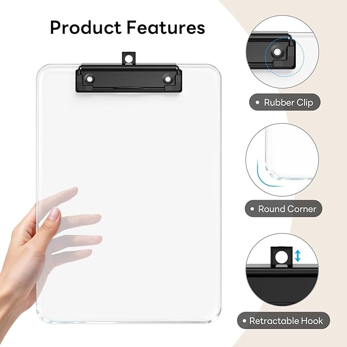 Zoenley A4 Plastic Clipboard Set of 12, Clear 12.5 x 9 Letter Size for Classroom, Students, Teacher, Nurse, A4 Transparent 8.5 x 11 Clip Board with Low Profile Black Clip, Office & School Supplies