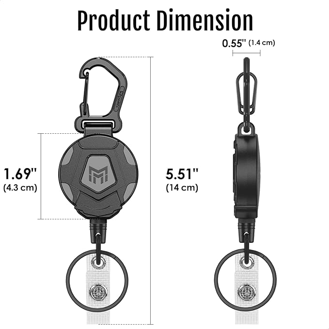 MNGARISTA 4-Pack Retractable Keychain, Heavy Duty Carabiner Badge Holder, Tactical ID Badge Reel with 31.5” Steel Retractable Cord, 8.0 oz