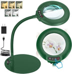 IVMAIE 10X Magnifying Glass with Light, Real Glass Lens, 5 Color Modes Dimmable, Flexible Gooseneck Lighted Magnifier with Stand, LED Desk Lamp Hands Free for Crafts Painting Reading Close Work, Green