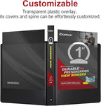 COMIX Sturdy 3 Ring Binder 1 inch with Clear View Cover, 1" Round Ring View Binder, PVC-Free, 2.4mm-Thick, 200 Sheets Capacity of US Letter Size Paper, Office ＆ School Supplies, Pack of 12 (Black)