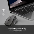 Ergonomic Wireless Mouse with USB Receiver for PC Computer, Laptop and Desktop, Ergo Vertical Mouse with Silent Clicks Long Battery Life, Up to 1600 DPI & 1 AA Battery Powered, Grey