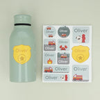 Large Name Labels for Kids (33) - Custom Stickers for Daycare and School Supplies - Durable, Waterproof Stickers for Water Bottles, Lunch Boxes, and More with Unique Designs - Fire