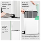 Cesun Small Bathroom Trash Can with Lid Soft Close, Step Pedal, 6 Liter / 1.6 Gallon Stainless Steel Slim Garbage Can for Bedroom, Diaper Waste Basket with Removable Inner Bucket (White)