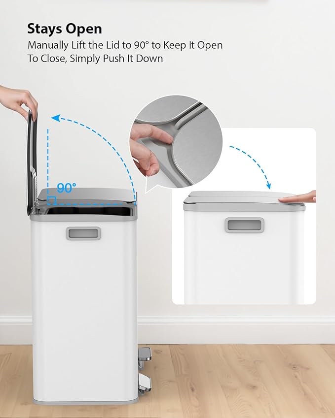 Lovewind Trash Can, 2 x 10.5 Gallon (2 x 40 L) Garbage Can for Kitchen Dual Compartment Recycling Kitchen Step Trash Bin, Stainless Steel Trash and Recycle Bin Combo with Soft-Close Lid, White