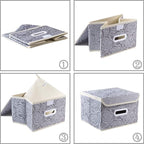 PRANDOM Stackable Storage Boxes with Lids [5-Pack] Fabric Decorative Storage Bins Cubes Organizer Containers Baskets with Cover Handles Divider for Bedroom Closet Living Room Grey 9.8x7.9x6.7 Inch