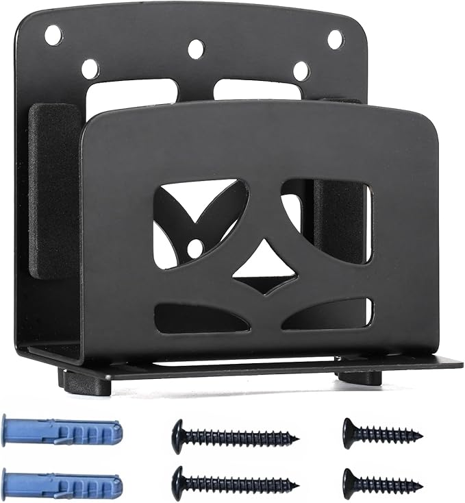 Adjustable Small Device Metal Holder, Wall Mount or VESA Mount Behind TV/Monitor for Cable Box, Modem, Router, Media Player, Switch, WII, mini PC, Mac Mini, OptiPlex MFF, Space Saving Design, Black