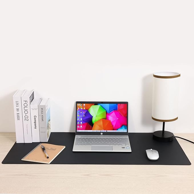 Wolaile Desk Pad 36x17 inches,PU Leather Desk Blotter,Non-Slip Base Waterproof Surface Office Desk Mat Protector,Old Desktop Cover Decor,Large Mouse Pad,Black