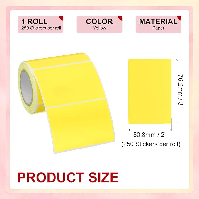 PATIKIL 2 x 3 Inch Rectangle Inventory Color Coding Labels 1 Roll, Square Self-Adhesive Inventory Label Stickers for Office Home Organization Name Tags, 250 Per Roll, Yellow