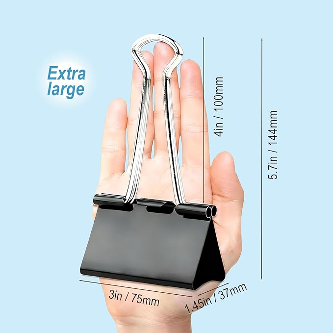 XIIFIIFII 3 Inch Extra Large Binder Clips (24 Pack), Black Jumbo Binder Clips, Heavy Duty Paper Clamps, Big Metal Paper Clips for Office, Home, School, Art Supplies