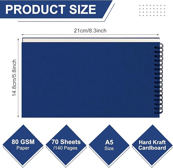 Engrowtic Dot Grid Notebook Top Spiral Notebook A5 Size Bullet Dotted Paper Hardcover Dot Journal 8.3''x 5.8'' 140 Pages Spiral Notepads for Sketching Drawing Writing School Office (Dark Blue,2 Pcs)