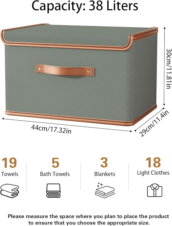 Tuza 4 Pack Storage Bins with Lids, Collapsible Closet Organizer Container, Fabric Organizer Box with Handles, Decorative Storage Boxes with Lids for Organizing Clothes, Blanket, Grey, Large