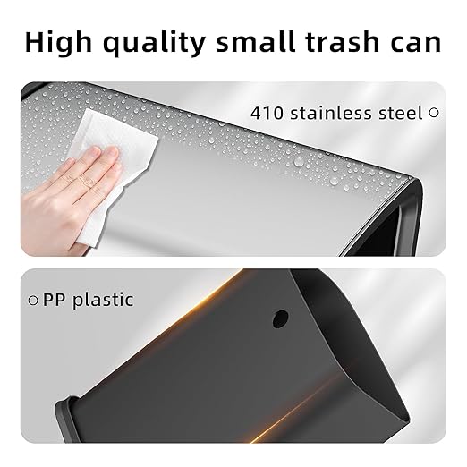 KHMMGK 2.6 Gal Stainless Steel Bathroom Trash Can,Metal Waste Baskets with Removable Inner Bucket,Small Office Garbage Can