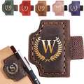 Personalized Mark Bookmark with Pen Holder, Leather Magnetic Book Marker 26 Letters,Custom Initials Page Marks, Gifts for Book Lovers Readers Men Women (Coffee, W)