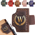 Personalized Mark Bookmark with Pen Holder, Leather Magnetic Book Marker 26 Letters,Custom Initials Page Marks, Gifts for Book Lovers Readers Men Women (Coffee, W)