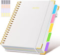 Hardcover Spiral Notebook 8.5"x11" Journal with Removable Dividers Tabs, 300 Pages Leather 5 Subject Notebook College Ruled, Large Notebooks for Work School, Lined Journal for Women, A4 White