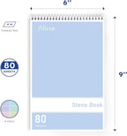Alitte Steno Pads Spiral 6x9-24 Pack Pastel Colors - Perfect for Work, School, and Home Use, Easy Tear-Off Pages, Gregg ruled, White Paper - No Ink Bleeds - 80 Sheets