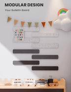 Fluxynara Cork Board Alternative Felt Strip Board 8-Pack 13"x2", Office Pin Board with 50 Push Pins, Adhesive Install for Bedroom Door & Home Office(Concrete Echo)