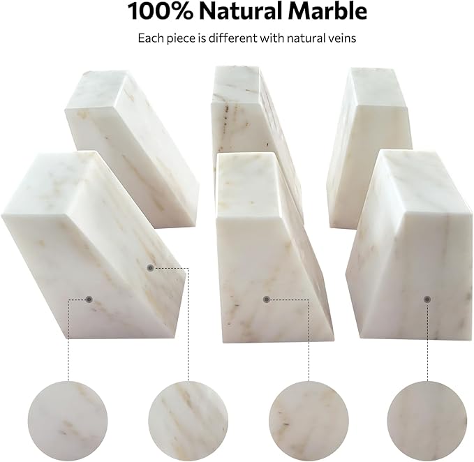 Faticdorr Luxury Marble Bookends for Shelves, 11LB Heavy Duty Marble Book Ends for Heavy Books, Stone Bookends Decorative, Polished, Calacatta Gold Triangular, Set of 2