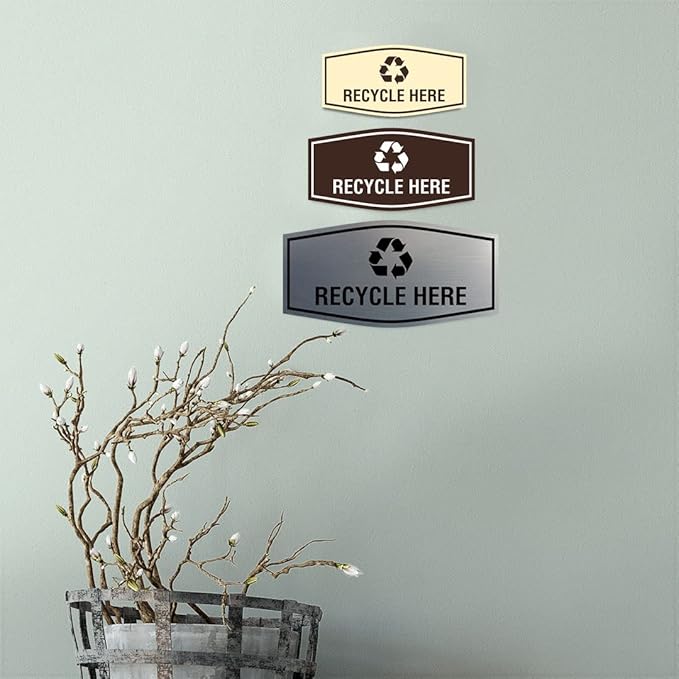Fancy Recycle Here Sign (Navy Blue/Gold) - Large