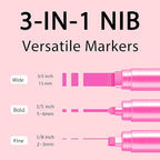 BIGTHUMB 3 Pcs Pink Jumbo Permanent Markers: 15mm Wide Tip Thick Acrylic Paint Pen Large Calligraphy Marker for Rock Painting, Poster, Sign, Canvas, Glass, Wood, Ceramic