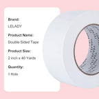 LELADY Double Sided Tape 2 Inch x 40 Yards- 1 Roll Double-Sided Adhesive Sticky Tape, High Adhesive Double-Sided Tape, for Arts, Crafts, Office School Stationery Supplies