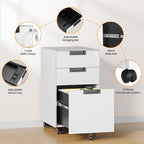 AFAIF 3 Drawer File Cabinet with Lock, Fully Assembled Metal Mobile Filing Cabinets for Home Office, Small Rolling File Caninet on Wheels for Legal/Letter / A4 File, White