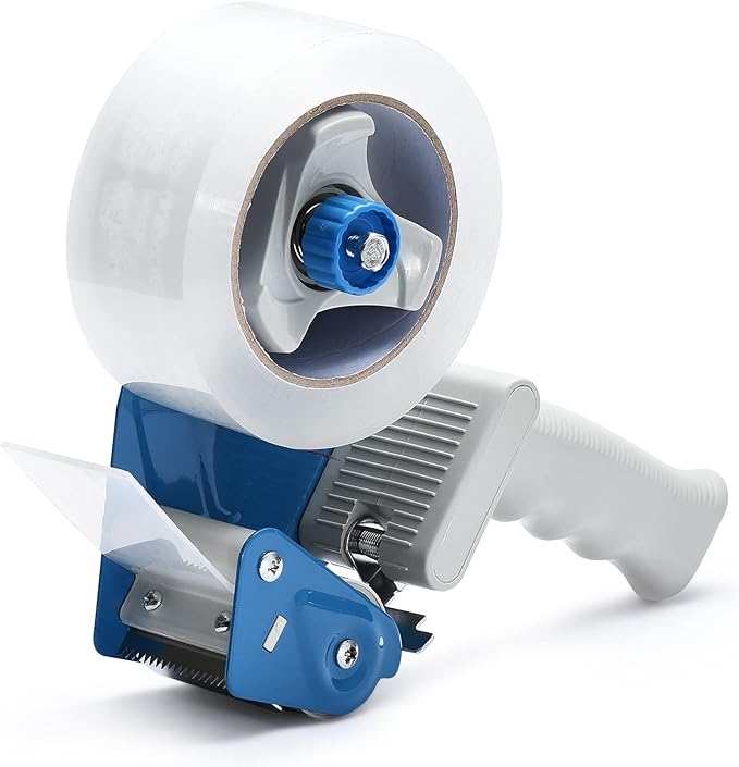 Packing Tape Dispenser Gun (2 Packs) Pacific Mailer 2 Inch Tape Gun Dispenser with 2 Inch Carton Packing Tape, Lightweight Industrial Side Loading Tape Dispenser - Blue