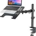 H&C(hcck&Cllassp) Laptop Desk Mount for 11"-17" Notebook, Fully Adjustable with Tilt, Swivel, Rotation, Extension, Single Laptop Arm with Vented Tray, C-clamp, Black