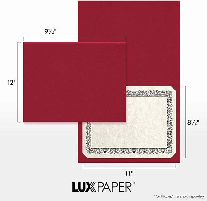 LUXPaper 9.5" x 12" Certificate Holders | Burgundy Linen | 100lb. Cover | 100 Qty