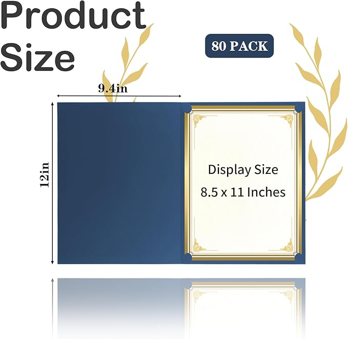 80 Packs Certificate Holders, Navy Blue Certificate Covers, Diploma Holders, Certificate Folders with Gold Foil Border for Letter Size 8.5" x 11" Certificates, Diploma, Documents, Award Cover