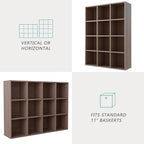 OSCHF 12-Cube Storage Shelf Bookcase - Wooden 3-Tier Floor Standing Open Bookshelf for Home and Office, Cuby Orgainzer, Walnut