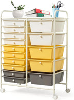 GLACER 15 Drawers Rolling Cart, Storage Cart with w/Removable Drawers & Steel Frame, Multipurpose Organizer Cart w/Sleek Handle, Utility Cart on Lockable Wheels for Home, School, Office (Yellow)
