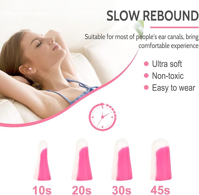 LYSIAN Ultra Soft Foam Ear Plugs for Sleeping Noise Cancelling -5 Pairs, 38dB Earplugs for Sleep, Work, Snoring and Shooting (Pink/White)