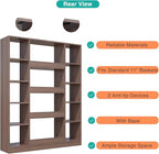 OSCHF Cube Storage Bookcase with Base - Large Wooden Bookshelf with 10 Open Cubes and 4 Shelves for Home and Office, Freestanding Organizer, Walnut