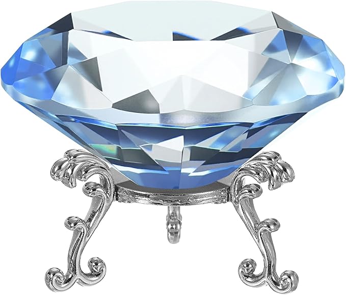 PATIKIL Diamond Crystal Paperweight, 100mm / 3.94" Crystal Paperweight Paper Weight with Silver 25 Metal Base for Home Office Desktop Table Decor Wedding Party Ornaments, Light Blue