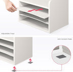 Ballucci File Organizer, 4-Tier Office Desk Organizer, Open Top Wood Paper Organizer for Classroom, Mail Sorter Paper Tray with Adjustable Storage Shelves, White