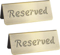 2 Pack Small Reserved Table Signs for Restaurants,Dinner Parties,Banquets,Events,Stainless Steel Table Tent Place Signs,10 Year’s Use,Etched Design,Double Sided View,4.7x1.9 In,(Vintage Yellow)