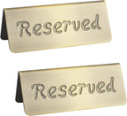 2 Pack Small Reserved Table Signs for Restaurants,Dinner Parties,Banquets,Events,Stainless Steel Table Tent Place Signs,10 Year’s Use,Etched Design,Double Sided View,4.7x1.9 In,(Vintage Yellow)