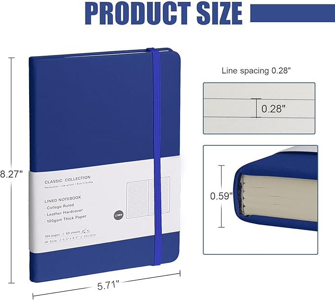 EMOMAS Lined Journal Notebook, 6Pack Hardcover Notebook for Men & Women – Journals for Writing, Work, School, Home & Daily Notes, 160 Pages – Medium A5, 5.7"x8", 100 gsm Thick Paper (Blue)