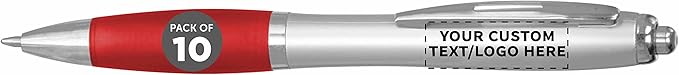 DISCOUNT PROMOS Personalized Ballpoint Pens With Rubber Grip, 10 pack Customizable Ergonomic Click-to-Write Custom Writing Pens for School with Black Ink, Red