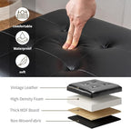 Asense 17 Inch Storage Ottoman Foot Rest,Square Faux Leather Foot Stool,Small Ottoman with Storage,Padded Seat for Entryway,Living Room,Bedroom,Couch,Under Desk,Black