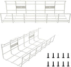 COYACOOL Under Desk Cable Tray - 2 Pack Cable Raceway for Wire Management. Metal Wire Organizer for Office, Studio and Home. Super Sturdy Cord Organizer for Desk - White Cable Management Under Desks
