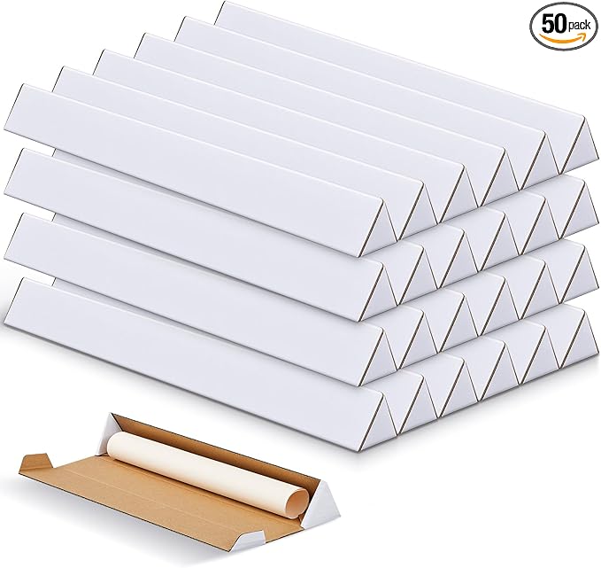 Tatuo 50 Pcs Triangle Mailing Tubes 36.22 L x 3 W x 3 H Corrugated Cardboard Box Poster Tube Oyster White for Protecting, Shipping, Mailing and Storage of Blueprints, Artwork, Crafts, Long Art Holder
