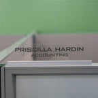 Printex Design - Personalized Office CUBICLE Name Plate & Sign. Modern Aluminum Holder - 4 Plate Colors (Clear See Through)