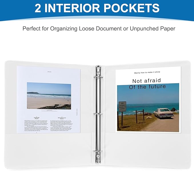 1 inch 3-Ring Binder, 1" Round Ring Binders with 2 Inside Pockets, View Basic 1 in Binders, Clear View Cover 1-inch-Binder Holds 8.5'' x 11''Paper for Office/Home/Back to School（Pack of 12, White