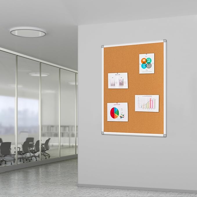 Cork Bulletin Board, Bulletin-Boards, Notes Board, Memo Board, 24x 36 inch, Silver Aluminum Frame