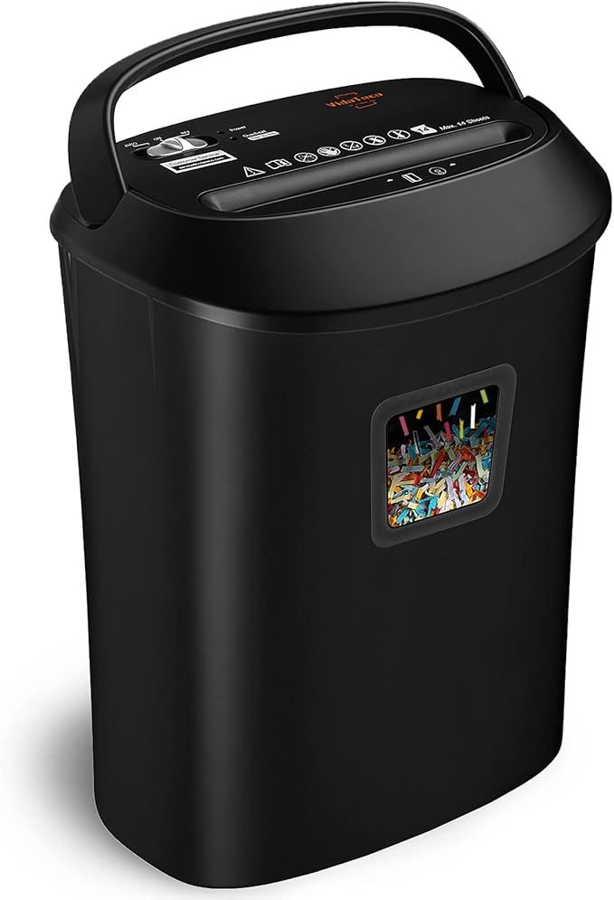 VidaTeco Paper Shredder 58dB 14-Sheet Cross-Cut Shredder with US Patented Cutter Shreds Card/CD, Heavy Duty Paper Shredding Machine for Home Office with Auto Jam Proof,6.6-Gallon Bin