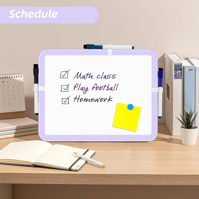VUSIGN Small White Board Dry Erase, 8.5'' x 11'' Magnetic Dry Erase Board, Mini Whiteboard with Markers for Students, Fridge, Wall, Locker, Purple
